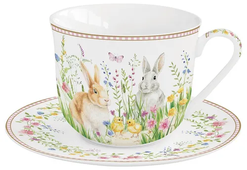 EasyLife Untertasse Happy Easter – Spülmaschinengeeignet, Mehrfarbig mit Hasenmotiv - Runde Untertasse im fröhlichen Ostermotiv, perfekt für die Kaffeetafel. Hergestellt aus hochwertigem Porzellan, spülmaschinengeeignet und ideal für festliche Anlässe.