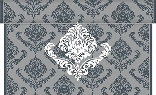 Produktbild Sovie HOME Tischläufer Giorgio in GRAU, 40cm x 4,80m, 1 Stück, alle 30cm perforiert, aus Linclass® Airlaid, barockes Ornamentdesign, edle Einweg-Tischdeko in Stoffoptik