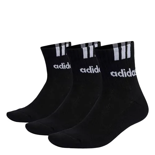 adidas Unisex 3-Stripes Linear Half-Crew Cushioned Socks 3 Pairs, black/white, 37-40