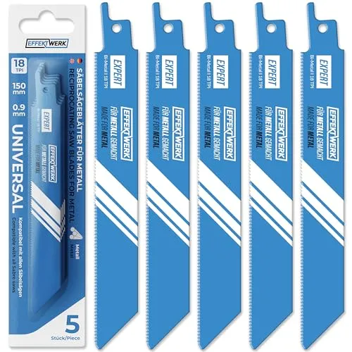 EFFEKTWERK Säbelsägeblätter für Metall (5 Stück), Säbelsägeblatt-Set zum Metallschneiden, Bimetall-Stahl-Säbelsägeblätter mit 18 TPI (Zähne pro Zoll)