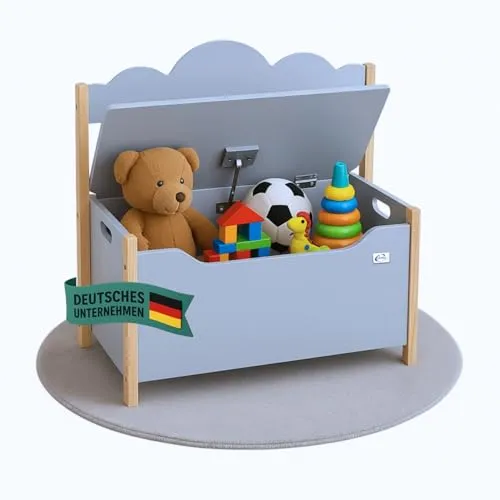 Coemo Spielzeugtruhe Trudi – 2-in-1 Sitzbank und Stauraum - Truhen & Kisten für Kinder: Praktische Kombination aus Sitzbank und Spielzeugtruhe mit Sicherheitsscharnier, ideal für ein aufgeräumtes Kinderzimmer.