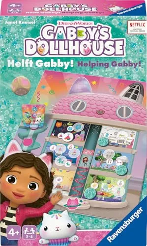 Ravensburger 24724 - Gabby's Dollhouse - Helft Gabby - Mitbringspiel für 2-4 Spieler, Spiel ab 4 Jahren mit Gabby und ihren geliebten Kätzchen aus der Kinderserie