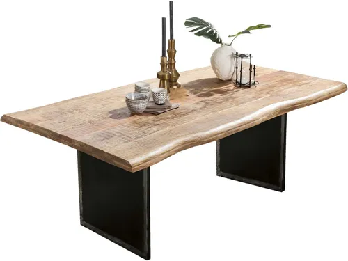 Baumkantentisch INOSIGN, beige - 240cm aus massivem Mango Holz - Esstische mit einzigartiger Baumkante, perfekt für individuelle Wohnräume. Robust und stilvoll aus hochwertigem Mango massiv und Metall gefertigt.