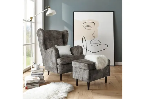 ED EXCITING DESIGN Ohrensessel Oskar, mit Massivholzfüßen