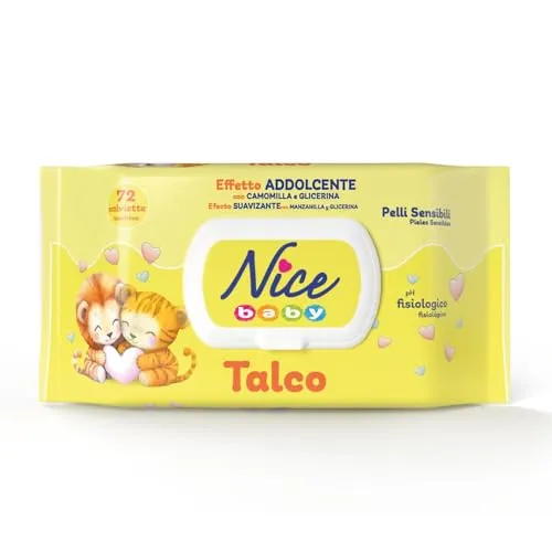 NICE Babywipes 72 Stück mit Deckel, Talkum Duft, Natürliche Materialien, Sanfte Reinigung, Baby, 1 Stück