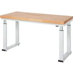 Rau Werkbank Serie adlatus 600, elektrisch höhenverstellbar - Reihenwerkbank mit 4 cm starker Buche-Massiv-Platte, ideal für ergonomisches Arbeiten dank elektrischer Höhenverstellung und hoher Traglast von 600 kg. Made in Germany.