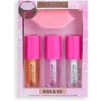 Revolution Hautpflege-Set Kiss & Go Glaze Lip Care Geschenkset - Hautpflegeset für perfekte Lippen: Enthält ein exklusives Lippenpeeling und drei pflegende Lippenöle für einen unwiderstehlichen Schmollmund.