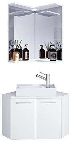 VCM 3-tlg Set Waschplatz für Gäste WC – Vilosa - Badmöbel-Set mit hochwertigem Keramikwaschbecken und praktischem Eckschrank, ideal für kleine Räume und stilvolle Gästebäder.