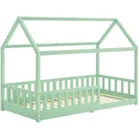 Juskys Kinderbett Marli_STR_OS (mint, 200 x 90 cm) - Skandinavisches Kinderbett mit großer Liegefläche und Rausfallschutz, ideal für Kinder von 3 bis 10 Jahren. Pflegeleichte Oberfläche und stabiler Lattenrost bieten Sicherheit und Komfort.