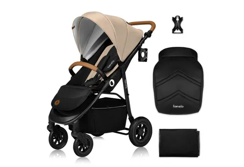 lionelo Kinder-Buggy Natt, Beige Sand, leicht und zusammenklappbar - Kinderbuggy bis 22 kg, mit praktischem Moskitonetz und 5-Punkt-Sicherheitsgurt für sicheren Komfort unterwegs.