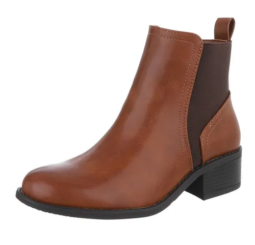 Ital-Design Damen Chelsea Boots - Leicht gefütterte Stiefeletten in Camel - Flache Chelsea Boots für Damen, ideal für Frühling und Herbst. Mit leichtem Futter und stylischer Textiloptik bieten sie Komfort und lässigen Chic. Perfekt für jeden Anlass!