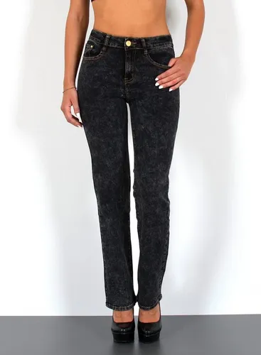 ESRA High Waist Straight Jeans für Damen - Stretch Jeans in Schwarz - Hoch geschnittene Straight Leg Jeans für Damen mit elastischem Stretchmaterial. Ideal für einen lässigen Look und bequem im Alltag. Erhältlich bis Plus Size.
