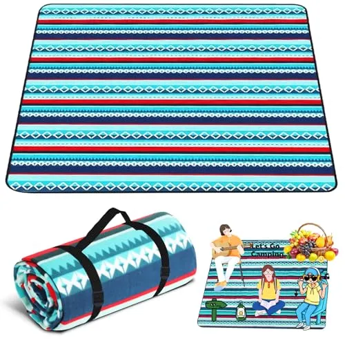 USHOP Picknickdecke,200 cm x 200 cm Campingdecke mit wasserdichte und Thermische Lsolierung Unterseite,Waschbar Strandunterlage,mit Griff Picknick-Matte für Outdoor, Camping, Strand, Park