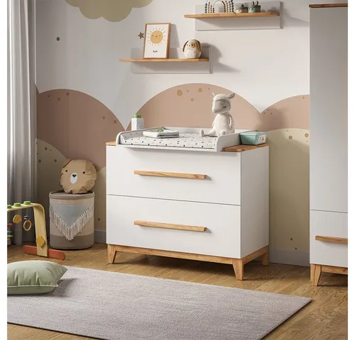 VitaliSpa® Wickelkommode Malia, Weiß/Artisan/Artisan, 108 x 98 cm mit 2 Schubladen