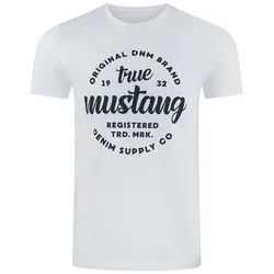 MUSTANG T-Shirt Herren Printshirt Regular Fit (1-tlg) Kurzarm Tee Shirt mit Rundhalsausschnitt aus 100% Baumwolle weiß 4XL (68/70)