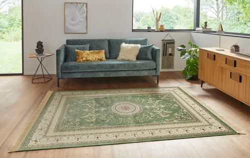 Nouristan Naveh Orient Teppich – Vintage Orientalischer Samt-Teppich mit Fransen - Teppiche Gegend, eleganter Kurzflor-Teppich im klassischen orientalischen Design, ideal für alle Wohnbereiche und auch für Fußbodenheizungen geeignet.