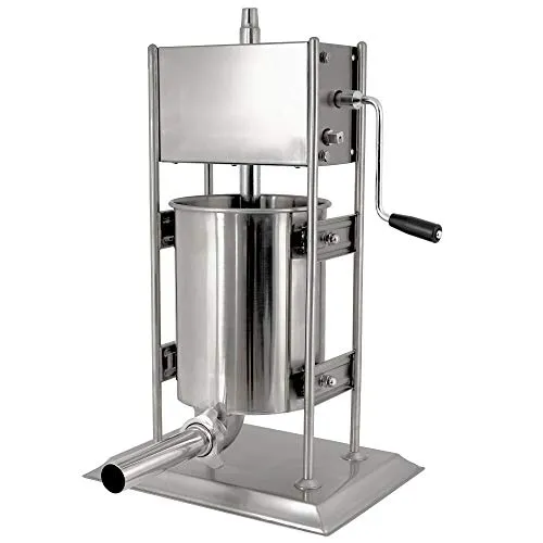 Zelsius Profi Wurstfüllmaschine aus Edelstahl (10 Liter, Silber) + vier verschiedene Füllrohre, Wurstfüller, Wurstpresse, Wurstmaschine mit 2-Gang-Getriebe, Entlüftungsventil und Handkurbel