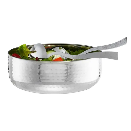 Relaxdays Salatschüssel Set 3-teilig - Edelstahl Salatschale 28 cm mit 30 cm Salatbesteck, spülmaschinenfest und ideal für ansprechendes Servieren
