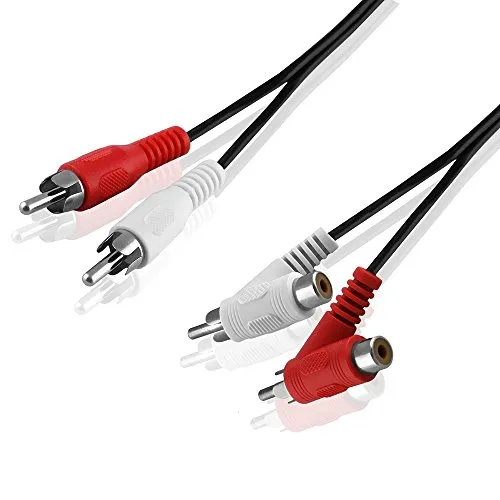 BestPlug 1,5 Meter Y Audio RCA L-R Kabel Adapter Verteiler Splitter Weiche - 2 Cinch Stecker männlich gerade auf 2 Cinch Stecker männlich und 2 Cinch Buchse Kupplung weiblich 90° abgewinkelt - Schwarz