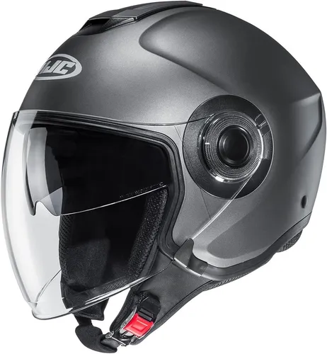 HJC i40N Solid Jethelm in semi matt titanium - Motorradhelm mit fortschrittlicher Polycarbonat-Verbundschale für Leichtigkeit und Komfort. Ausgestattet mit integrierter Sonnenblende und abnehmbaren, waschbaren Polstern für optimale Hygiene.