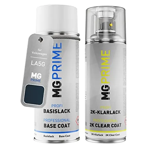MG PRIME Autolack 2K Spraydosen Set für Volkswagen VW LA5G / A5G / D3 Perlblau/Pearl Blue Basislack 2 Komponenten Klarlack Sprühdose