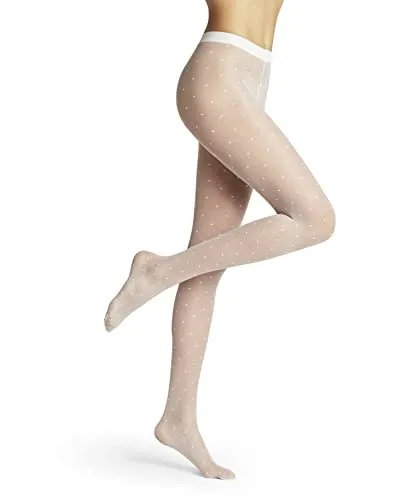 FALKE Damen Strumpfhose Dot 15 DEN W Ti transparent gemustert, Weiß White 2209, XL - Elegante Damenstrumpfhose mit Punkten, ideal für festliche Anlässe; hoher Tragekomfort und perfekte Passform dank innovativer Strickverfahren; für Ballerinas und Pumps geeignet.