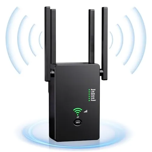 WLAN Repeater WLAN Verstärker 1200Mbit/s Dualband 2,4GHz+5GHz WiFi Booster mit Repeater/Router/Access Point Modus, 4 Antenne, Einfache Einrichtung, WiFi Range Extender mit LAN/WAN Port
