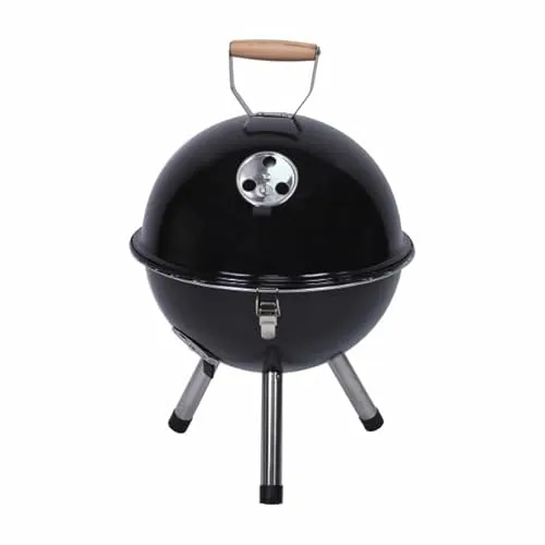 Nexos - BBQ Minigrill Kugelgrill Ø 29 cm – Kompakt-Holzkohlegrill mit Deckel & Rost – Rundgrill für Garten, Camping, Festival, Balkon – Schwarz – tragbar & leicht