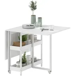 Esstisch Klappbar Küchentisch für 2-4 Personen mit 2 Offenen Ablagen, Mobiler Esszimmertisch Klapptisch für Esszimmer, Küche 133,4 x 80 x 75 cm