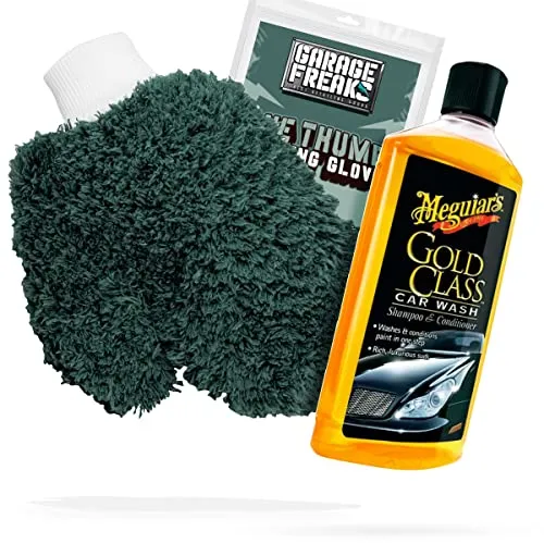 detailmate Autowäsche Bundle - Meguiars Gold Class Shampoo & Garage Freaks Waschhandschuh - Kfz-Reinigungsmittel: Enthält Meguiars Gold Class Shampoo für sanfte Reinigung und Pflege sowie einen ergonomischen Mikrofaser Waschhandschuh für perfekten Halt und effizientes Waschen.