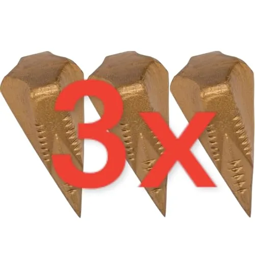 3X Spaltgranate ca.1,6kg + 1 BILDMAGNET! Hochwertiger Spaltkeil Keil-Kreuzform Spezialstahl für Spaltaxt Spalthammer Holzspalter Holz Holzspaltung Spaltwerkzeug Drehspaltkeil Drehkeil Fällkeil, Gold