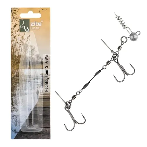 Zite Fishing Hecht Gummifisch-System S 9cm | 5g - 20g Fertigmontage Gummiköder mit Screw Jigkopf | Softbait Angsthaken Drillinge | Spinn-System Montage ideal für Hechtköder 15-20cm (5g)