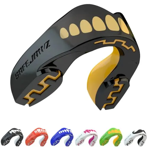 SAFEJAWZ Sport Zahnschutz Erwachsene und Kinder Sport Mundschutz Für alle Vollkontakt-Sportarten einschließlich Rugby, MMA, Kampfsport, Hockey & Boxe (Goldie, Junioren (biz zu 11 Jahre))