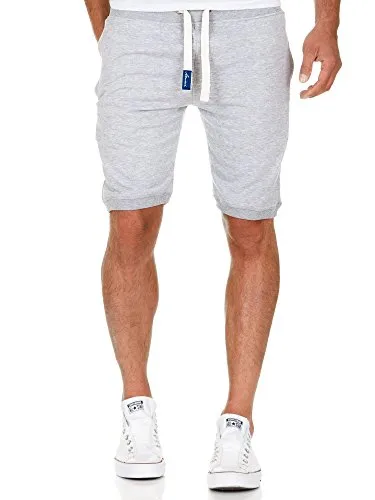 Amaci&Sons Herren Shorts Kurze Hose Bermuda Sweatshorts Kordel Jogginghose Sporthose 8004 Hellgrau S