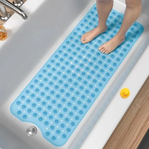 HITSLAM Badewannenmatte rutschfest, 101 x 40cm Extra Lange Antirutschmatte Badewanne, Duschmatte rutschfest BPA Frei, Schimmelresistent & Maschinenwaschbar Badematte, Blau