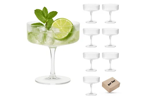 DAL CERO Martiniglas Cocktailglas 200 ml – Elegantes geripptes Glas für Cocktails & Desserts, 8-tlg. - Hochwertiges 8-teiliges Set mit elegantem, geripptem Design. Ideal für die stilvolle Präsentation von Cocktails, Desserts und mehr. Perfekt für Haushalt und Bar.