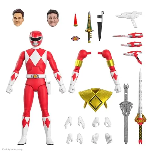Super7 Mighty Morphin Power Rangers Ultimate Red Ranger Figur, 18 cm