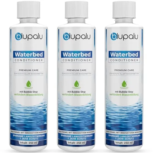 blupalu Wasserbett Conditioner Premium Care – 3x 250ml – Wasserbetten Konditionierer gegen Gerüche & Algen, Pflege für alle Wassermatratzen & Systeme aller bekannten Hersteller