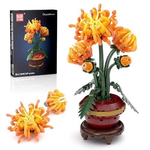 Mould King 24118 Klemmbausteine Blumen Chrysantheme Bausteine Pflanzen Blumen Bonsai Blumenstrauß Bausatz Collection Geschenk für Jugendliche und Erwachsene (417 Teile)