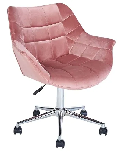 Beliani Moderner Bürodrehstuhl Samt Rosa Labelle - Bürostuhl mit bequemer, höhenverstellbarer Sitzfläche und elegantem Samtbezug. Ideal für Ihr Heimbüro, bietet hohen Komfort und modernes Design.