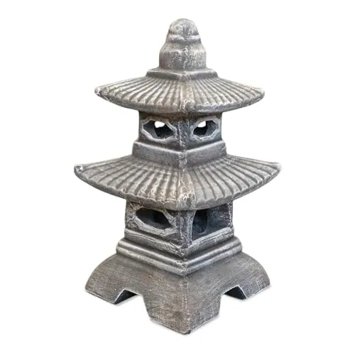 gartendekoparadies.de Japanische Pagode mit acht Fenstern antik Steinlaterne, H. 40 cm, 11 kg, Mehrfarbig, frostsicher aus Steinguss für Außenbereich