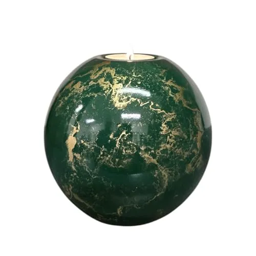 Urne mit Kerzenhalter | Elegante Urn aus Glas für geliebte Menschen | Terroso Urne Hund und Katze | 500 ml Erinnerungsstück – Grün/Gold
