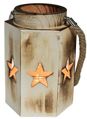 Bambelaa! Kerzenlaterne Bambelaa! Weihnachtliche Vintage Holzlaterne 23 cm mit Sternenmuster