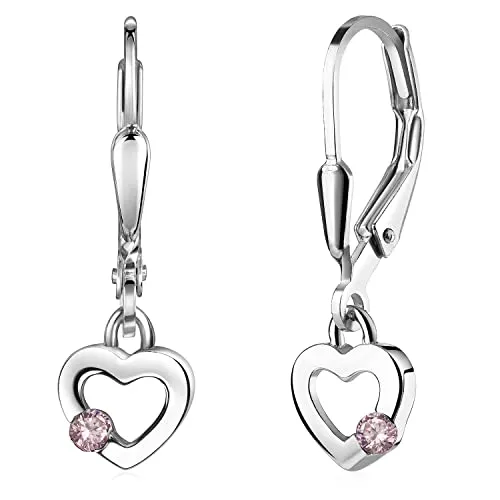 Materia Kinder Ohrringe Herz Silber 925 mit Zirkonia - Ohrringe für Mädchen mit Herz Anhängern aus 925 Sterling Silber, rhodiniert und anlaufgeschützt. Mit funkelnden Zirkonia Steinen ein ideales Geschenk für besondere Anlässe.