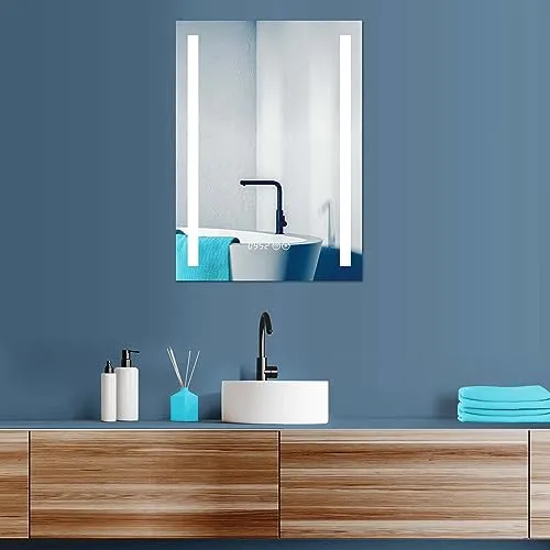HOKO LED Badspiegel 60x80 cm mit Uhr - Badezimmer Wandspiegel mit Touch-Schalter und Memory-Funktion, ermöglicht einfachen Lichtwechsel zwischen Warmweiß und Kaltweiß. Ideal für stilvolle Badezimmer mit geringerem Stromverbrauch.