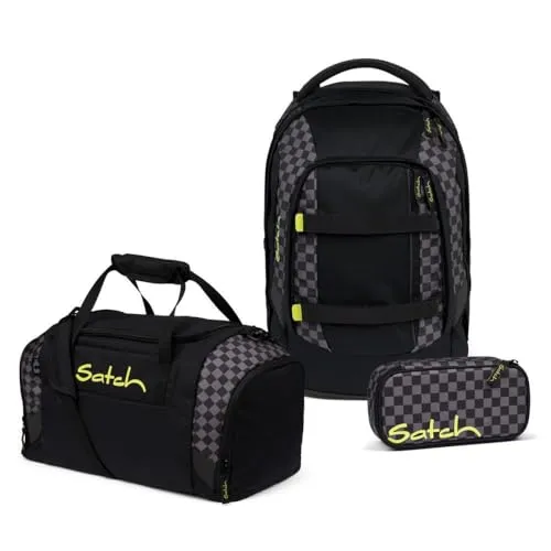 satch Pack Schulrucksack Set 3tlg. inkl. Schlamperbox und Sporttasche (Dark Skate) - Tagesrucksäcke mit Sporttasche und Schlamperbox, 30 Liter Volumen, reflektierende Elemente für mehr Sicherheit und nachhaltig produziert.