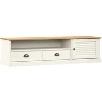 vidaXL TV-Schrank VIGO Weiß 156x40x40 cm aus Kiefernholz - TV-Halterung mit viel Stauraum, aus robustem Kiefer-Massivholz für Langlebigkeit und rustikales Design, ideal für Wohn- und Schlafzimmer.