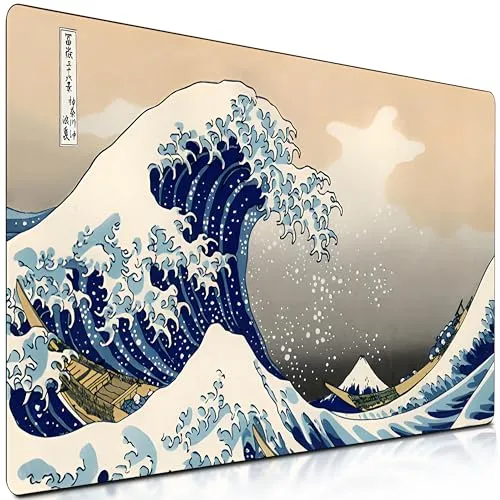 Retoo Mauspad Gaming XXL 900 x 400 mm Die Große Welle vor Kanagawa Schreibtischunterlage Japanische Meereswelle Verbessert Präzision Geschwindigkeit rutschfest Japan Style