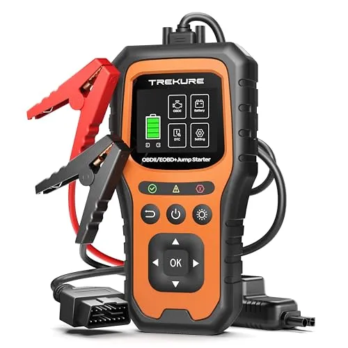 TREKURE 7000A Starthilfe Powerbank Auto mit Batterietester & OBD2 Diagnosegerät – 12V Auto Starthilfegerät für Benzin & Diesel bis 10.0L, LED Licht, Notfall-Tool für PKW