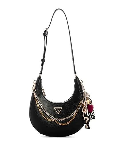 Guess Davina Schultertasche Schwarz - Elegante Schultertasche aus hochwertigem Material mit markantem Logo. Ideal für modebewusste Frauen, die Stil und Funktionalität schätzen. Verstellbarer Schultergurt für individuellen Tragekomfort.
